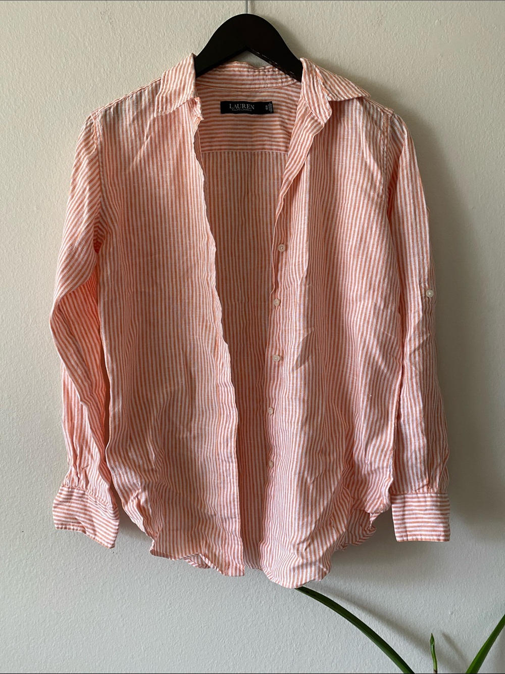 Ralph Lauren Black Label Orange & White Striped Linen Button Down Shirt